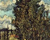 文森特 威廉 梵高 : 柏树和两个女人